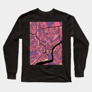 Toledo Map Pattern in Purple & Pink Long Sleeve T-Shirt